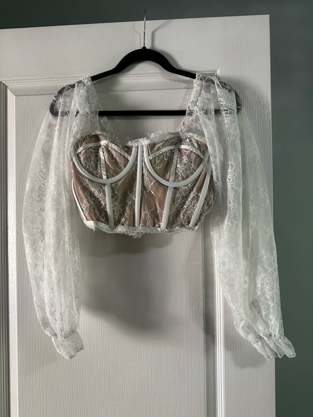 White Lace Puff Sleeve Corset Top